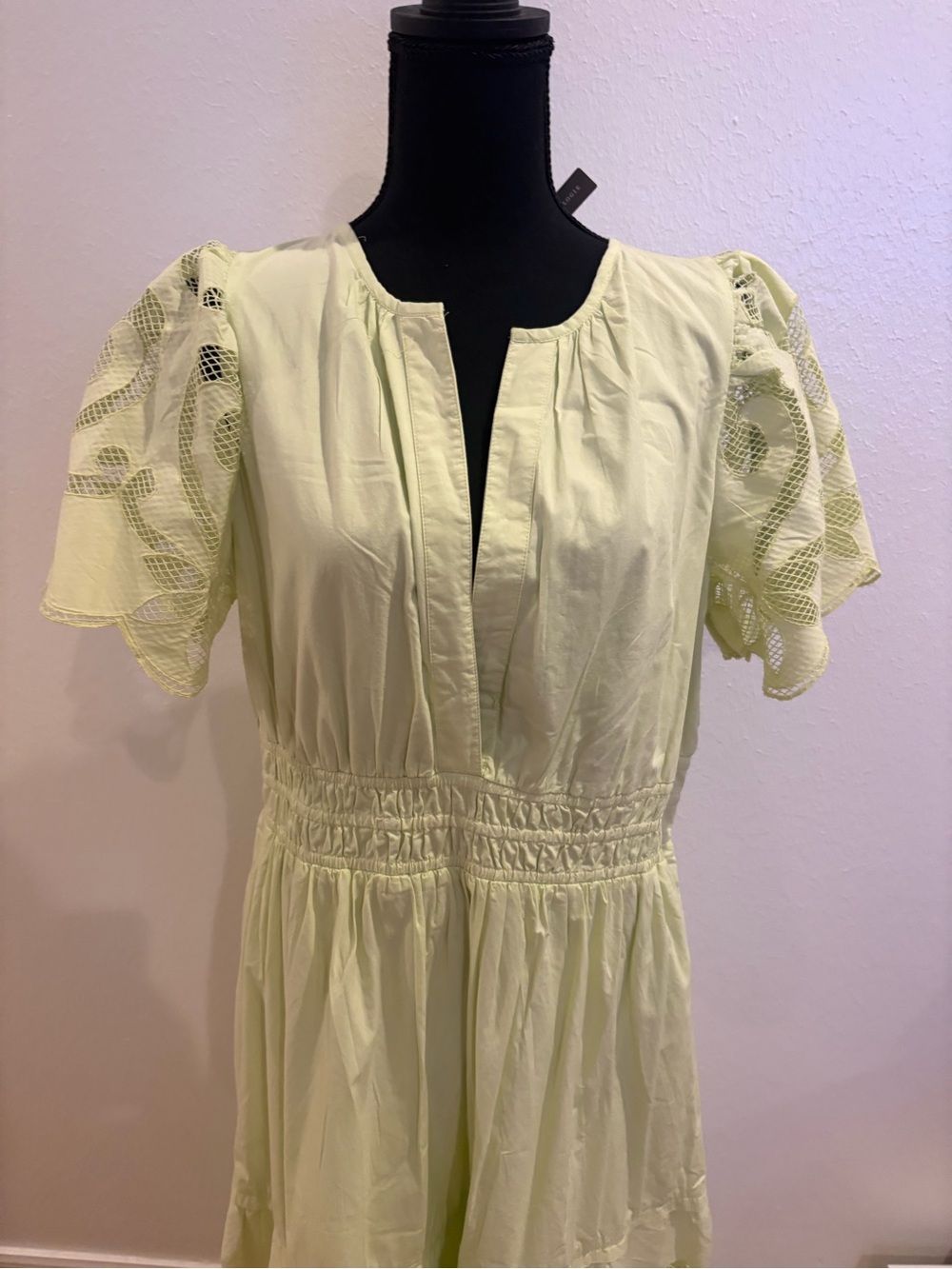 Anthropologie Lemon Green Eyelet Maxi Dress with Smocked Waist - Picture 3 of 6